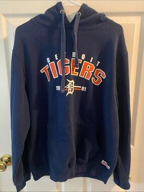 Stitches Navy Detroit Tigers Hooded Sweatshirt with Orange Logo